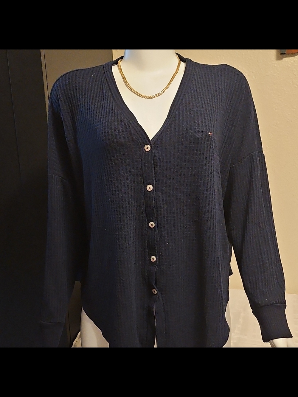 Tommy Hilfiger Navy Waffle-Knit Button Cardigan